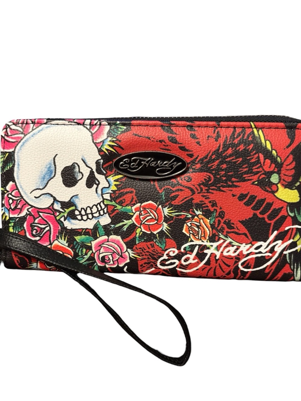 Ed Hardy Red Skull & Rose Wristlet